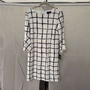Liz Claiborne Black and White Grid Long Sleeve Dress